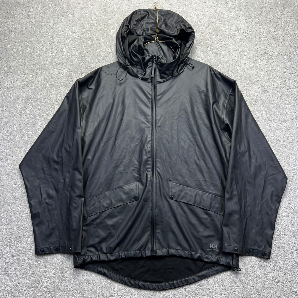 Helly Hansen Voss Rain Jacket Mens M Black Polyurethane Hooded Waterproof ork